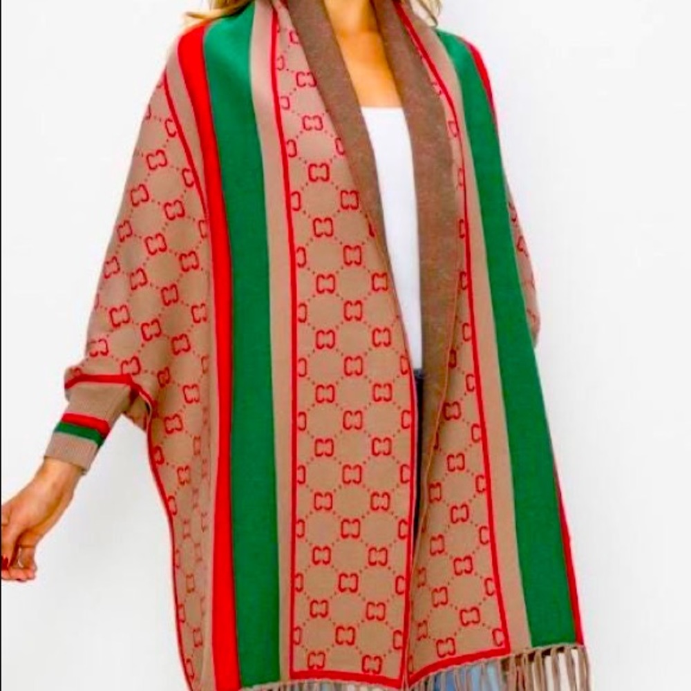 Wrap scarf one size.  Thick enough to keep you warm